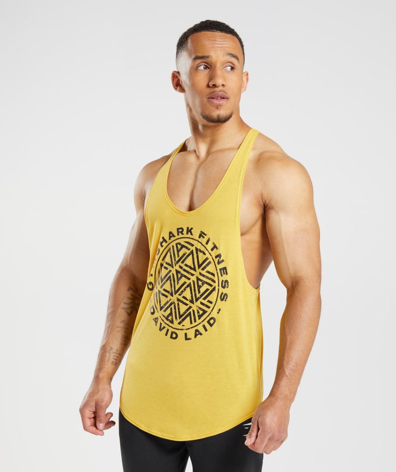 Men\'s Gymshark GS x David Laid Stringer Tanks Yellow | NZ 6ZNFOE